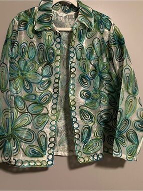 Laura & Ashley Embellished Floral Sequin Jacket - Green & Teal